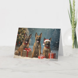 クリスマスベルギーマリノイス犬 サンキューカード
