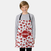 クリスマスベルグレイ赤パタミニマルーン エプロン (着用した状態)