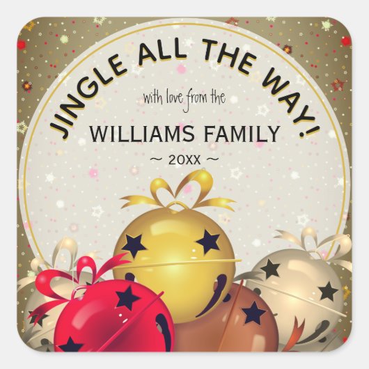 クリスマスベルズスノーフレークスホリデー スクエアシール (正面)