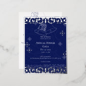 クリスマスベルズネイビーブルーエレガント企業の 箔招待状ポストカード (正面/裏面)
