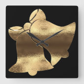 クリスマスベルズブラック金ゴールドルックフェスティバル エレガント スクエア壁時計 (正面)