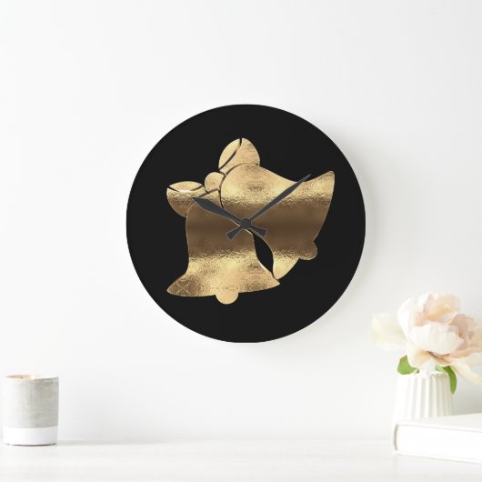 クリスマスベルズブラック金ゴールドルックフェスティバル エレガント ラージ壁時計 (ホーム)