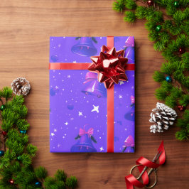 クリスマスベルズブルーバイオレットパステルエレガントレトロ ラッピングペーパー