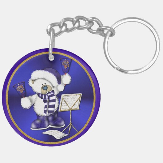 クリスマスベルズベアーブルー&金ゴールドアクリルキーチェーン キーホルダー (裏面右)