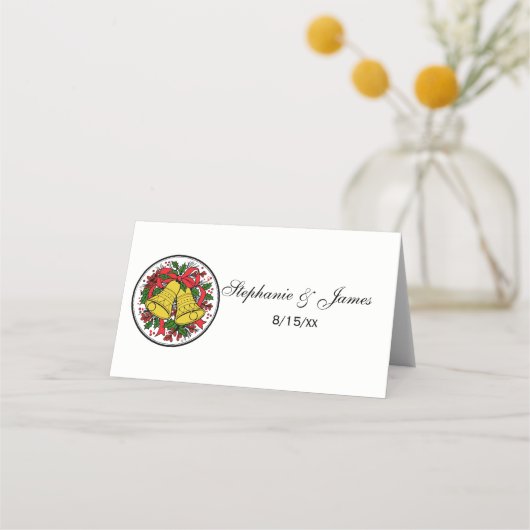 クリスマスベルズホリーレッドリボン プレイスカード (正面)