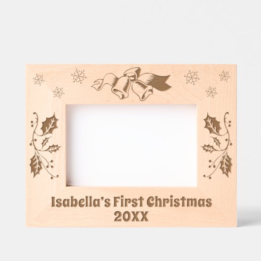 クリスマスベルズホリー離れズスノーフレークカスタムー レーザー彫刻フレーム (正面)