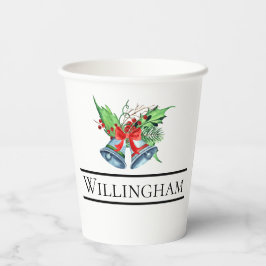 クリスマスベルズレッドベリーズエバーグリーンネームイニシャル 紙コップ