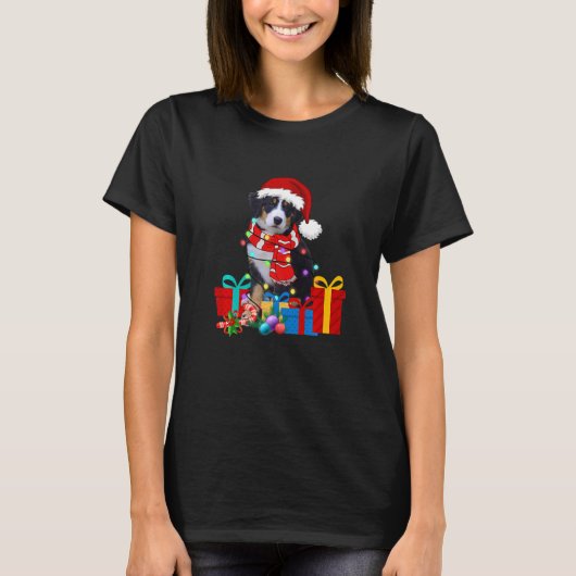 クリスマスベルネーズマウンテンドッグクリスマスライトサンタH Tシャツ (正面)