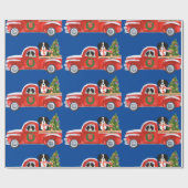 クリスマスベルネーズマウンテンドッグズレッドトラックブルー ラッピングペーパー (フラット)