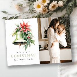 クリスマスベルパインポインセチア水彩写真 シーズンカード