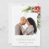 クリスマスベルパインポインセチア水彩写真 シーズンカード (正面)