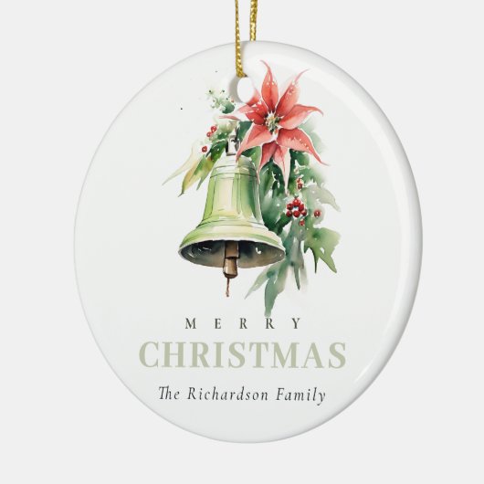 クリスマスベルパインポインセチア水彩写真 セラミックオーナメント (左)