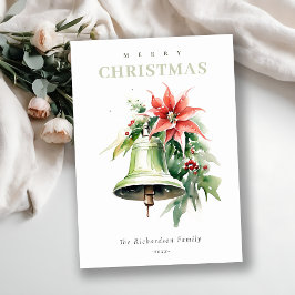 クリスマスベルパインポインセチア茎葉水彩 シーズンカード