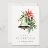 クリスマスベルパインポインセチア茎葉水彩 シーズンカード (正面)
