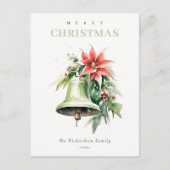 クリスマスベルパインポインセチア茎葉水彩 シーズンポストカード (正面)