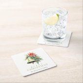 クリスマスベルパインポインセチア茎葉水彩 スクエアペーパーコースター (インサイチュ)