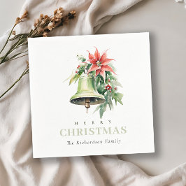 クリスマスベルパインポインセチア茎葉水彩 スタンダードカクテルナプキン