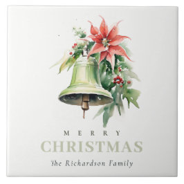 クリスマスベルパインポインセチア茎葉水彩 タイル