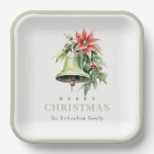 クリスマスベルパインポインセチア茎葉水彩 ペーパープレート (正面)
