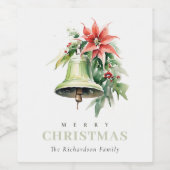 クリスマスベルパインポインセチア茎葉水彩 ワインラベル (シングルラベル)