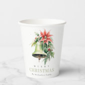 クリスマスベルパインポインセチア茎葉水彩 紙コップ (正面)