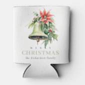 クリスマスベルパインポインセチア茎葉水彩 缶クーラー (正面)