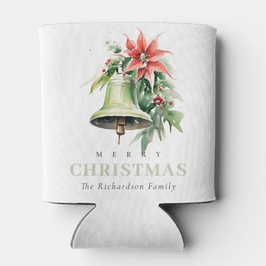 クリスマスベルパインポインセチア茎葉水彩 缶クーラー (裏面)