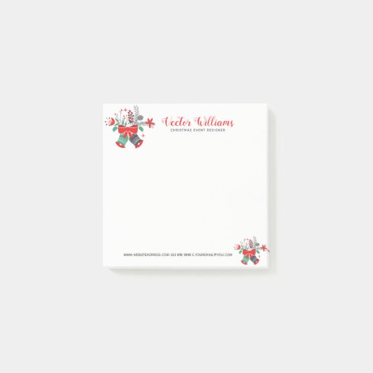 クリスマスベルリースウォーターカラーフラワーブーケ ポストイット (正面)