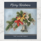 クリスマスベルヴィンテージモチーフパーソナライズされた ワインラベル (シングルラベル)