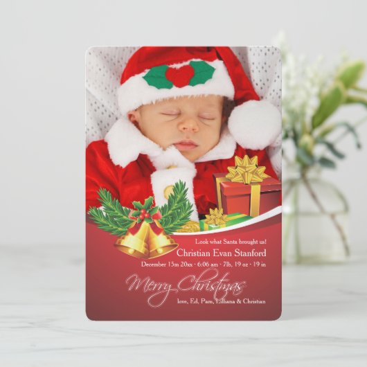 クリスマスベル写真誕生のお知らせ シーズンカード (スタンド正面)