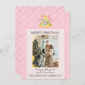 クリスマスベル名門私立校風のピンクと写真 シーズンカード (正面/裏面)