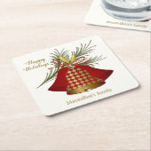 クリスマスベル。タータンチェック柄，松 スクエアペーパーコースター (アングル)