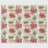 クリスマスベル、ポインセチア、ロビン、キャンディー ラッピングペーパー (フラット)