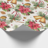 クリスマスベル、ポインセチア、ロビン、キャンディー ラッピングペーパー (角)