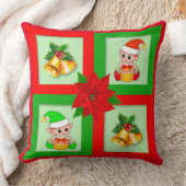 クリスマスベル、ポインセチア、緑と赤の小妖精や小人 クッション (ブランケット)