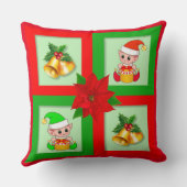 クリスマスベル、ポインセチア、緑と赤の小妖精や小人 クッション (裏面)