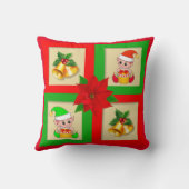 クリスマスベル、ポインセチア、緑と赤の小妖精や小人 クッション (裏面)