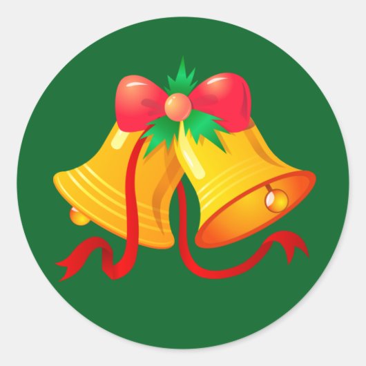 クリスマスベル 赤いリボン付きステッカー ラウンドシール (正面)