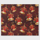 クリスマスベル、赤と金ゴールド ラッピングペーパー (フラット)