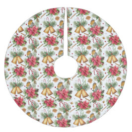 クリスマスベル、鳥とポインセチア ブラッシュドポリエステルツリースカート