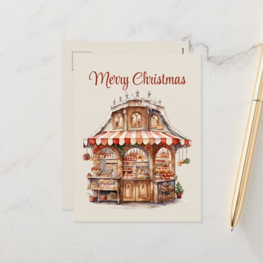 クリスマスベーカリーの水彩追加文字 シーズンポストカード (正面/裏面インサイチュ)