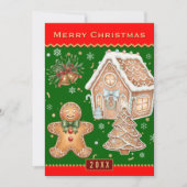 クリスマスベーキングカード、ジンジャーブレッドマン、赤/緑 シーズンカード (正面)