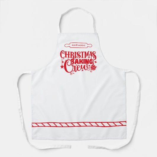 クリスマスベーキングクパーソナライズされたルーレッド&ホワイト エプロン (正面)