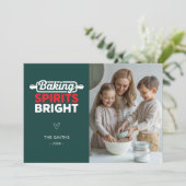 クリスマスベーキングスピリッツ明るい家族写真 シーズンカード (スタンド正面)