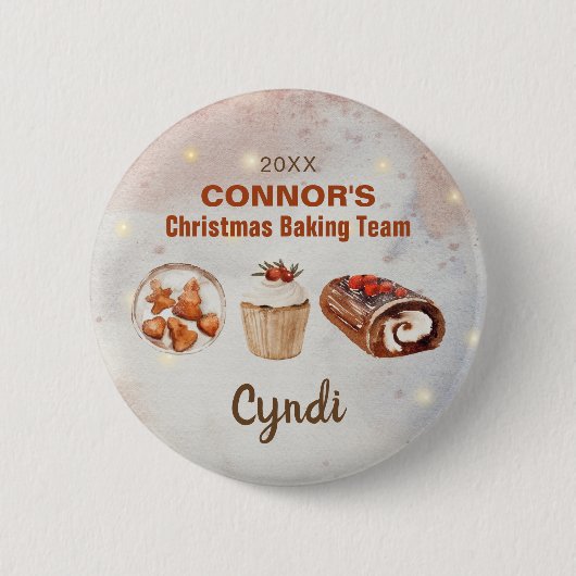 クリスマスベーキングチームボパーソナライズされたタン 缶バッジ (正面)