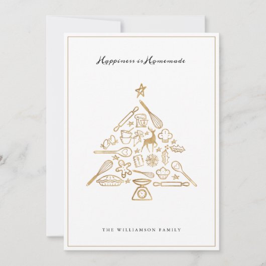 クリスマスベーキングツリー金ゴールド&ホワイトファミリーレシピ シーズンカード (正面)