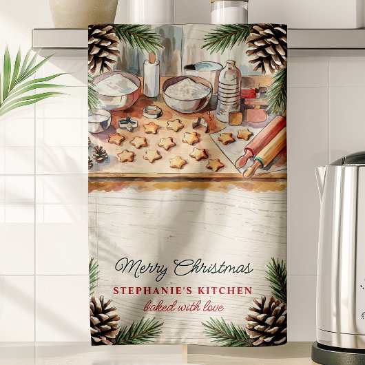 クリスマスベーキングパーソナライズされたピネコン キッチンタオル