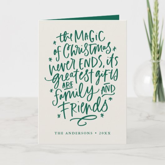 クリスマスベージュと緑の非写真の魔法 シーズンカード (正面)