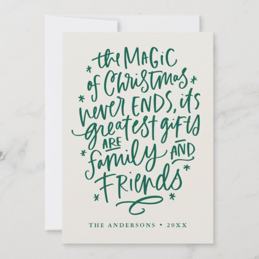 クリスマスベージュと緑の非写真の魔法 シーズンカード (正面)