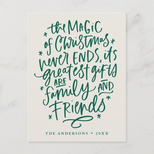 クリスマスベージュと緑の非写真の魔法 シーズンポストカード (正面)